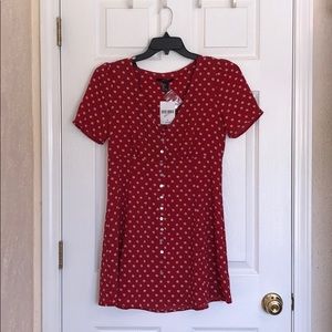Forever 21 Mini Red Button Down Floral Swing Dress